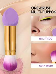 2-In-1 Dual-Head Foundation Makeup Sponge Brush, With Handle, Dry & Wet Separation, Includes 3 Sponge Shapes - Multicolor - View 3