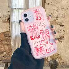 1pc Fashionable Transparent Wavy Irregular Protective Phone Case, Cherry Blossom Bow Design, Ideal Daily Choice For Women, Compatible With IPhone 17 Air/17 Pro/17 Pro Max/17/16e/16/15/14/13/12/11/X/XR/8/7 And Galaxy A14/A15/A54/S24/S24 Ultra Series - Pink - View 5