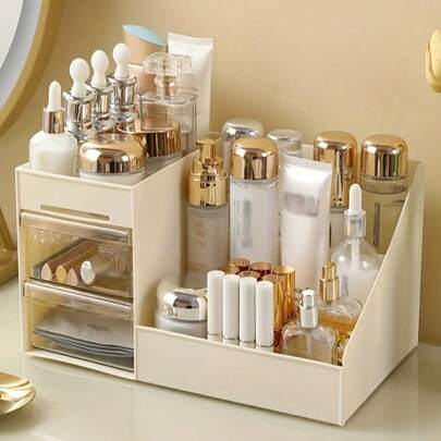 Hộp đựng đồ tối giản màu kem | Thiết kế nhiều ngăn kéo, sắp xếp hiệu quả mỹ phẩm và các vật dụng nhỏ | Chất liệu nhựa, thích hợp để trên bàn, trang trí phòng trang điểm