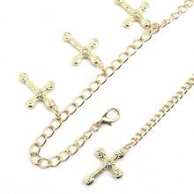 1条女士单层金属链十字架吊坠腰链，适合搭配连衣裙，锌合金十字架街头风腰链，四季皆宜 - 金色 - 查看 2