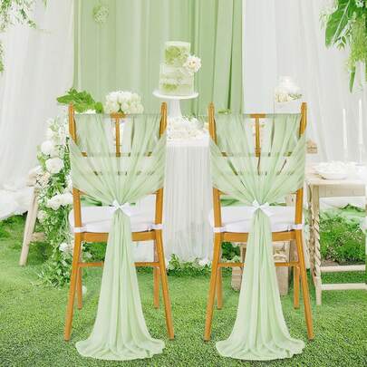 16件浪漫椅套，长款薄纱椅背蝴蝶结，尺寸20*275厘米/7.8*108英寸，适用于婚礼走道、仪式装饰、宴会、教堂、派对、餐饮、户外装饰