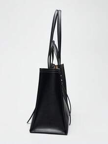 新款秋季女士深棕色和黄色迷你手提包，休闲单肩斜挎包 - 黑色 - 查看 7