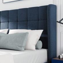 Upholstered Bed With Its Padded Headboard, Double Bed With Slatted Base, 140x200cm, In Blue Linen, Medium Firm (Without Mattress) - Blue + Linen + 140cm*200cm - View 11