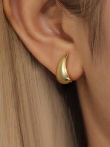 EleRunis 1Pair 925 Sterling Silver Chunky Waterdrop Hoop Earrings 18K Gold Plated Lightweight Teardrop Earrings Jewelry For Women Daily Wear Wedding Valentine's Day - Gold - View 2