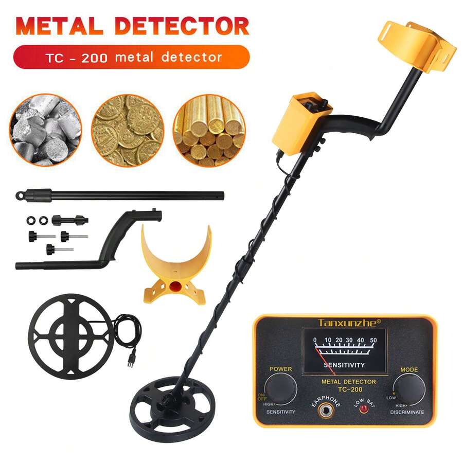 TC-200 High Precision Metal Detector For Adults - Accurate Depth Detection, Adjustable Sensitivity And Volume, Waterproof Coil, Suitable For Various Targets (Batteries Not Included) - Yellow - View 1