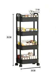 Mehrstöckiger Rollwagen - kompaktes Design spart Platz, stabile Kunststoffstruktur, geeignet für Küche, Bad, Schlafzimmer, Büro, Lager, Garage - einfache Montage, multifunktionale mehrstöckige Regale, Haushaltsregal - Negro - Ver 4