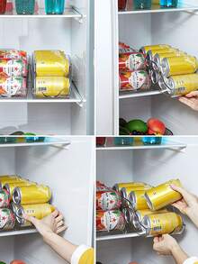 Stackable Automatic Roll-Out Design Refrigerator Cabinet Pantry Food Can Beverage Storage Rack, Clear Transparent, Space-Saving, Easy Access, Suitable For Kitchen And Apartment, Unisex Kitchen Storage Organizer - Clear - View 12