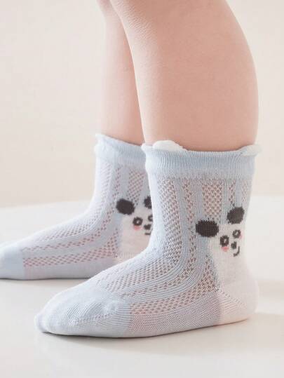 1双婴儿蓝柔软网眼透气薄款卡通可爱婴儿袜，儿童短袜，适合日常穿着，春夏款