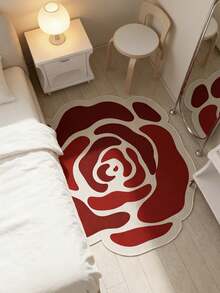 1pc Beautiful Rose Flower Shaped Decorative Rug, Red Rose Floral Print Bedside Carpet, Suitable For Traditional Festivals, Daily Home, Birthday Party Decor - Soft, Durable, Non-Slip, Machine Washable - For Living Room, Bedroom, Kitchen, Patio Decor, Bedroom Decor, Room Decor, Small Rug, Blanket, Outdoor Mat, Garden Mat, Living Room Carpet - Multicolor - View 3