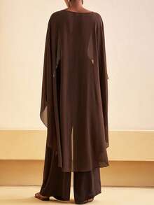 Women Chiffon Long Shawl Cape High Low Cape Sheer Mesh Poncho Top Flowy Capelets Coffee Color Going Out Cover Up For Beach Bridal Wedding Evening - 咖啡棕 - 查看 6