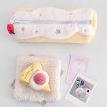Plush Blueberries/Strawberries/Cherries Swiss Roll Pen Bag Large Capacity Pencil Case Portable Stationery Pouch Storage Bag Students Gift - Multicolor - View 9
