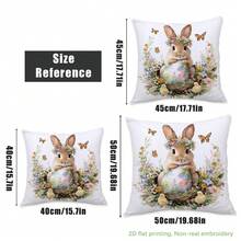 MEMNUN 4件套复活节花卉彩蛋篮小鸡兔子印花涤纶装饰枕套【不含枕芯】，尺寸：17.7*17.7英寸（45*45厘米）/19.69*19.69英寸（50*50厘米）/15.75*15.75英寸（40*40厘米），【单面印花】花卉蝴蝶彩蛋复活节春季主题抱枕套，房间装饰，家居装饰 - 彩色 - 查看 4