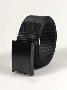 简约黑色尼龙腰带，耐用自动扣工装风格腰带 - 彩色 - 查看 6