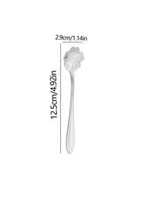Colher de chá em formato de flor, em aço inoxidável, ideal para sorvete, café e chá. Perfeita para refeições, sobremesas, chá da tarde, sorvetes, café, doces, frutas, iogurte, geleia, temperos, saladas, para uso doméstico, na cozinha e em jantares. Ótima opção para presentes de Dia dos Namorados e decoração de mesas em datas comemorativas. - Prata - Ver 13