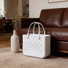 Heavy-Duty Rubber Perforated Tote Bag, Waterproof Multi-Purpose Carryall For Beach, Pool, Boat, Camping, Picnic, Gym & Daily Use, Lightweight Reusable Tote - 白色 - 查看 7