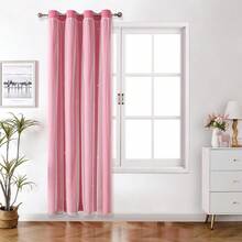 2 Paneele Sternausschnitt Verdunkelungsvorhänge, einfarbige Vorhänge mit Spitze Schirm Schichten, geeignet für Schlafzimmer, Wohnzimmer, Mädchenzimmer - Pink - Übersicht 25