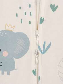 1件装新生儿睡袋棉纱布襁褓包巾，春季新生儿防踢毯卡通大象印花无袖背心婴儿包巾，婴儿用品 - 藍色 - 查看 7