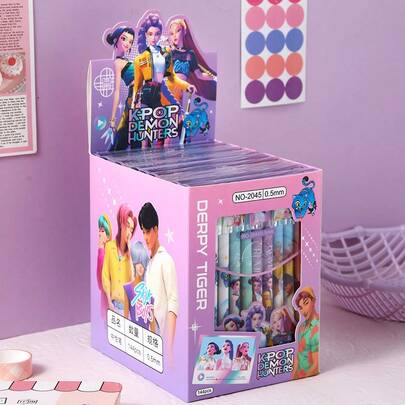 12 pezzi Set di penne gel cancellabili a tema gruppo musicale femminile K-POP - Design dei personaggi vivido e colorato sui fusti, inchiostro scorrevole e ricaricabile, articoli di cartoleria di alta qualità adatti per scuola, ufficio, disegno, diario, merchandising da collezione per fan K-POP, strumento di scrittura alla moda per fan di gruppi musicali femminili K-POP, studenti e amanti degli accessori