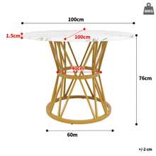 Dining Table Set (5 Pieces), Dining Table Set With 4 Chairs, Modern Kitchen Table Set, Round Dining Table With Metal Legs, 100 Cm Diameter, MDF Marble Top, Grey Velvet Dining Chair - Grey - View 5