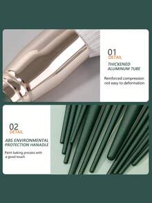 14pcs Professional Haze Green Makeup Brush Set, Soft Synthetic Hair Brushes, Create Airy Makeup Look, Complete Green Nature-Inspired Makeup Tool Collection, Cruelty-Free, Vegan, Suitable For Foundation, Powder, Blending, Eyeshadow - Green - View 5