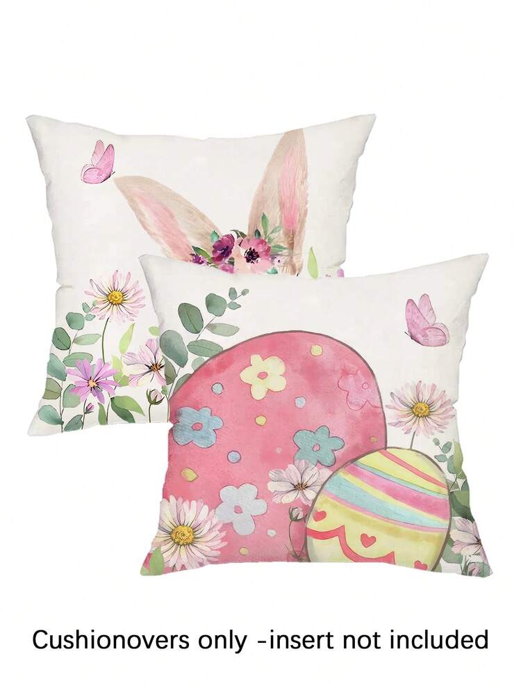 2pcs Easter Style Pillow Covers, Easter Eggs & Bunny Print Pattern, Super Soft Material Cushion Cases With Invisible Zipper Closure, Machine Washable, Home Decorative Throw Pillow Covers For Sofa, Living Room, Bedroom, No Pillow Insert - Multicolor - View 13