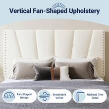 Allewie Full/Queen/King Size Bed Frame With Adjustable Velvet Upholstered Headboard, Rivet-Style Nailhead Trim Detail Platform Bed Frame, Wooden Slat Support, No Box Spring Needed, Easy Assembly, Cream White - Cream White - 查看 4