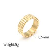 1 pieza Anillos de acero inoxidable minimalistas de 3.5mm y 6.5mm para mujeres, anillos planos para dedos, joyería de compromiso de moda - Dorado - Ver 8