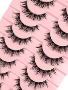 10 Pairs False Eyelashes Clear Band Wispy Messy Natural Look Faux Mink Lashes Like Eyelash Extension Fluffy Transparent Band Cat Eye Natural Makeup Effect Suitable For Everyday Wear Holiday Wear And Parties - Natural Lashes - View 4