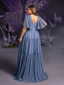 Faeriesty Đầm maxi dự tiệc cỡ lớn sang trọng dành cho bà bầu, cổ chữ V sâu, tay bồng, hoàn hảo cho đám cưới mùa xuân, lễ kỷ niệm Ngày của Mẹ, tiệc mừng em bé chào đời. - Màu xanh bụi bặm - Xem 3