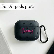 Custom Name Earphone Case For AirPods 1/2/3/4/Pro Personalized Leopard Print Earphone Case Black Heart Minimalist Plated Soft TPU Silicone Protective Case With Carabiner - Black - View 12
