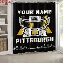 Shower Curtain-70.8 Inches On Each Side, 1pc "YOUR NAME PITTSBURGH" Printed Shower Curtain With Hooks, "American Football Helmet" Design, 71x71 Inches, All-Season Use, Christmas Decoration, Polyester, Valentine's Day Decoration, Bathroom Accesssories - 71x71吋/180x180厘米 - 查看 2