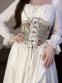 Women's Elegant Bohemian Tropical Strapless Open Shoulder Backless Ruffle Hem Crop Top, Suitable For Casual, Vacation, Beach, Wedding Guest, Graduation, Brunch, St. Patrick's Day, Spring Break, Easter, Music Festival, Summer/Autumn New Arrival - Multicolor - View 2