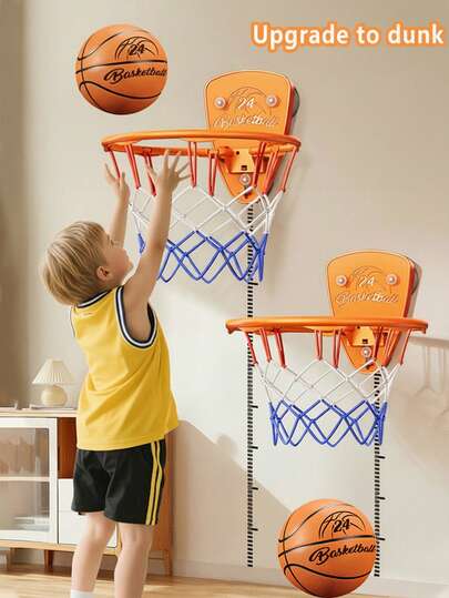 7-Inch Indoor Basketball Hoop Set For Kids, No Drill Basketball Stand For Home Use, Parent-Child Interactive Toy With Silent Basketball And Air Pump