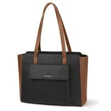 NEWHEY Fashionable Tote Bag, Unisex High-Quality PU Leather Large Capacity Work Tote Bag With Zipper, Waterproof, Elegant Handbag, Anti-Theft Wallet, Travel, Casual, Business, Lightweight - Multicolor - View 2