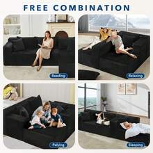 Techigher Modular Sectional Sofa, Cloud Sectional Couch, 106" Comfy Fluffy L Shaped Couches For Living Room, Oversized Sofa Sleeper With Deep Seat, No Assembly Required - Black - View 3