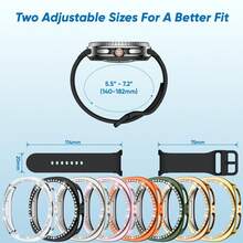 2件套闪亮保护壳，兼容三星Galaxy Watch 8 40mm/44mm (2025) 配件，钻石边框硬质PC保护套，适用于Galaxy Watch 8，运动表带兼容三星Galaxy Watch 8/8经典表带 40mm/44mm (2025) - 无缝隙硅胶软防水Galaxy 8表带，男女通用 - 矽膠 - 查看 6