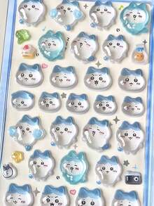 1张儿童动漫卡通3D贴纸，可爱动物猫咪贴纸，DIY手工3D贴纸，适用于DIY手机壳、DIY贴纸笔记本、DIY手工、笔记本电脑、礼品包装、派对装饰，完美的节日礼物，送给粉丝和朋友的礼物，返校礼物（款式随机） - 彩色 - 查看 4