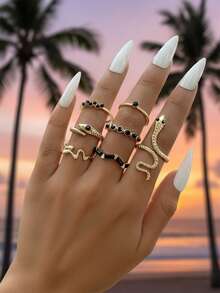 imoli 7 piezas Anillo serpiente & con diseño de diamante de imitación - Amarillo Oro - Ver 3