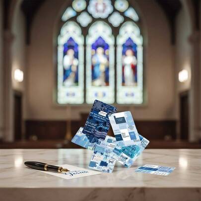 55件套DIY贺卡及圣经经文小卡片工艺套装，蓝色主题装饰材料套装，含礼盒，易于组装，可重复使用，手工礼品卡，非常适合复活节、教堂活动、节日送礼、家居装饰及派对礼品。