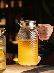 1pc Large Capacity Water Pitcher With Lid And Handle, Hammered Texture, Suitable For Juice, Herbal Tea, Milk, Hot And Cold Beverages, Great For Kitchen, Dining Room, Hotel, Picnic And More - Multicolor - View 7