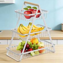 2-Tier / 3-Tier Convertible Fruit Basket Stand - Reinforced Detachable Metal Storage Rack With Wood Handle, Rustproof Ventilated Countertop Organizer For Fruits Vegetables Bread Snacks, Pantry Kitchen Gift Set For Home & Outdoor Picnic.Tiered Fruit Stand, Kitchen Counter Organizer, Pantry Storage Rack, Foldable Wire Basket, Rustproof Kitchen Rack, Ventilated Food Display, Detachable Shelf Organizer, Wood Handle Basket, Space Saving Kitchen, Gift For New Home - 白色 - 查看 1