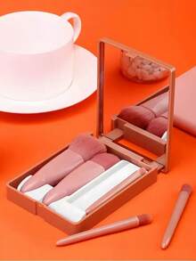 5-PACK Mini 5-Piece Makeup Brush Set-With Storage Box Mirror Portable Cosmetic Tools,Travel Makeup Brush Set With Mirror-Soft Brushes For Lip Eyeshadow Foundation Gift,Compact Makeup Brush Set With Mirror Storage Box Portable Beauty Tools - Multicolor - View 3