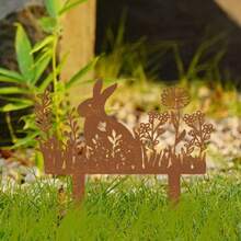 1 件锈棕色复活节兔子剪影铁艺花园草花盆插电金属装饰品庭院装饰 - Easter - 查看 3