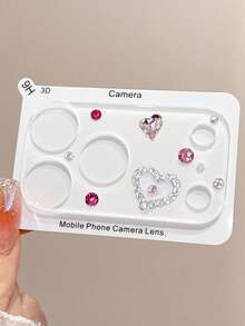 Cute Glitter 3D Pink Heart Love Diamond Pearl Transparent Glass Lens Protective Film Compatible With IPhone 17 Pro Max 17 Pro Series Stylish Girl Lens Protection Film Cover Accessories - Pink Heart Diamond - View 2