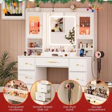 ✨White Makeup Vanity Desk With Mirror, Make Up Vanity Desk With Drawers & Jewelry Cabinet, Vanity Table, Vanity Mirror Desk Dressing Table Bedroom| Autumn & Winter Heartwarming Thanksgiving|& Halloween,Made Me Buy It: Must-Haves To Stock Up On|Newly Upgraded Thickened Edition|Home Essentials From You NEED✨ - 白色 - 查看 6