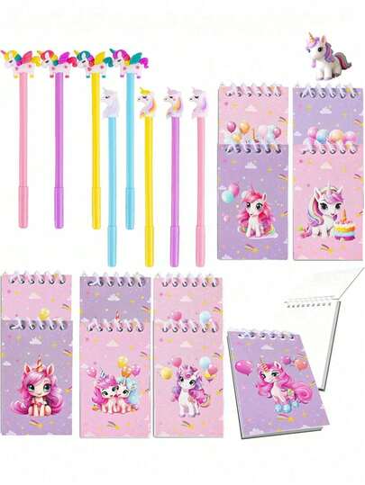 16 piezas Conjunto de Cuadernos y Artículos de Papelería con Temática de Unicornio, incluye Cuadernos con Temática de Unicornio, Bolígrafos, Mini Cuadernos, Regalos de Fiesta de Unicornio Lindos, Regalos de Cumpleaños, Suministros de Oficina/Escuela, Regalos de Regreso a Clases