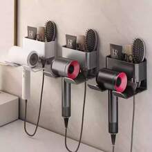 1pc Plastic Wall-Mounted Hair Dryer Holder - Bathroom Hair Dryer Storage Rack, No Drilling Required With Plug Hook - Multicolor - View 5