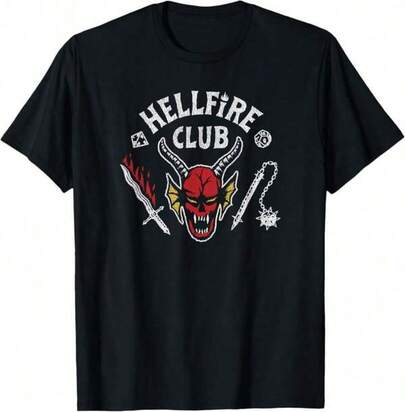 Skjortor för män 4 Hellfire Club Skull & Weapons T-shirt Present till pappa Present till resenärer Present till hudvårdsjunkies, Personlig grafisk T-shirt, Svart casual kortärmad, 100 % bomull, Herr T-shirt, Roliga grafiska T-shirts, S-XXXL, Höstkläder, Halloweenkläder Herr casual tryck rund hals kortärmad T-shirt Herr Dam T-shirt Tryckt T-shirt