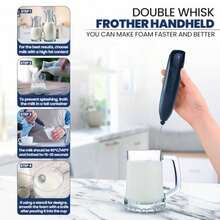 Espumador de Leche Inalámbrico Recargable con Base y Doble Batidor - Pequeño Batidor para Arte Latte, Batidora Eléctrica de Mano para Café, Espumador Portátil - Blanco - Ver 4