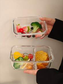 Hộp cơm bento 3 ngăn có nắp đậy bằng thủy tinh, hộp đựng thức ăn hình chữ nhật trong suốt dùng được trong lò vi sóng, thích hợp cho bữa trưa văn phòng, nhà bếp, hộp cơm trưa học sinh. - màu xanh lá - Xem 3